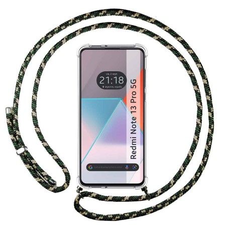 Funda Colgante Transparente para Xiaomi Redmi Note 13 Pro 5G con Cordon Verde / Dorado