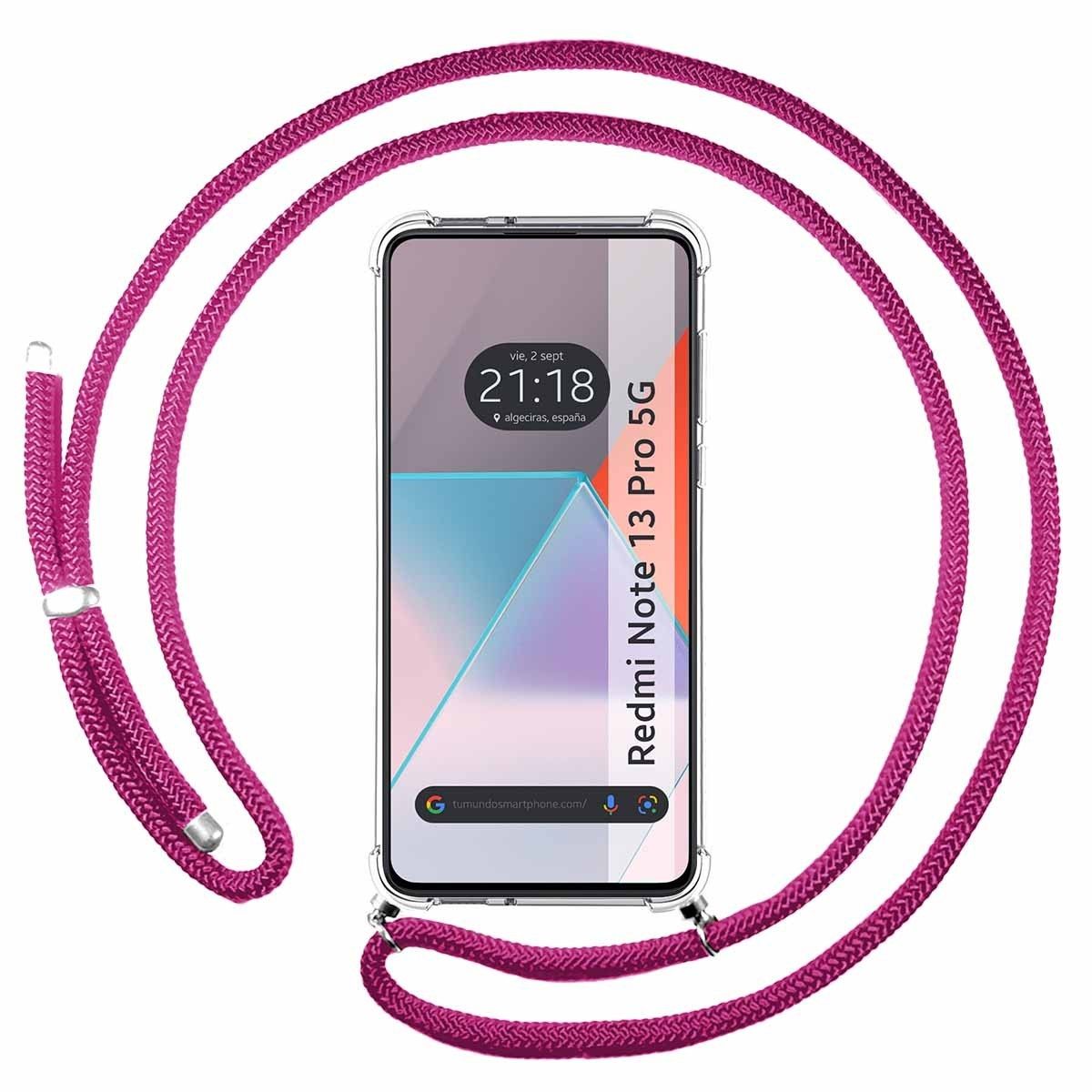 Funda Colgante Transparente para Xiaomi Redmi Note 13 Pro 5G con Cordon Rosa Fucsia
