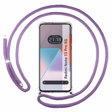 Funda Colgante Transparente para Xiaomi Redmi Note 13 Pro 5G con Cordon Morado