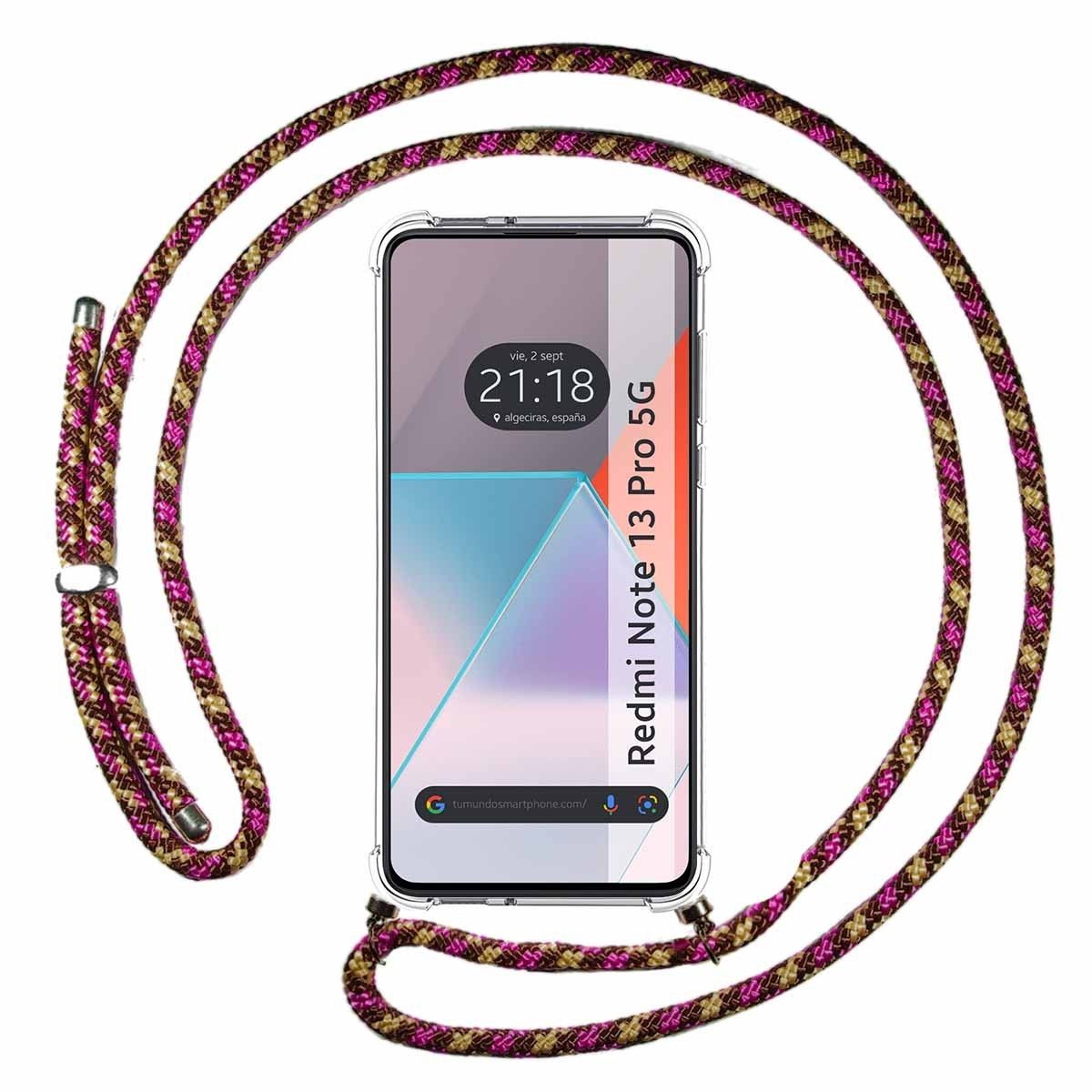 Funda Colgante Transparente para Xiaomi Redmi Note 13 Pro 5G con Cordon Rosa / Dorado