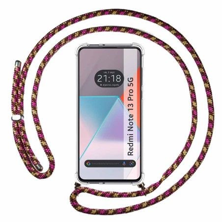 Funda Colgante Transparente para Xiaomi Redmi Note 13 Pro 5G con Cordon Rosa / Dorado