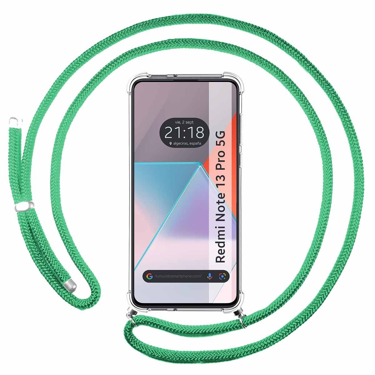 Funda Colgante Transparente para Xiaomi Redmi Note 13 Pro 5G con Cordon Verde Agua