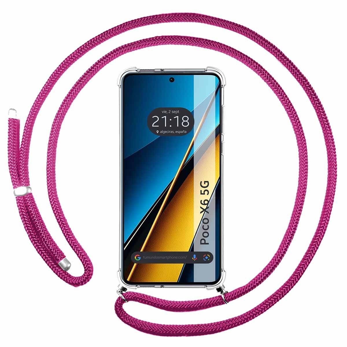 Personaliza tu Funda Colgante Transparente para Xiaomi Poco X6 5G con Cordon Rosa Fucsia Dibujo Personalizada
