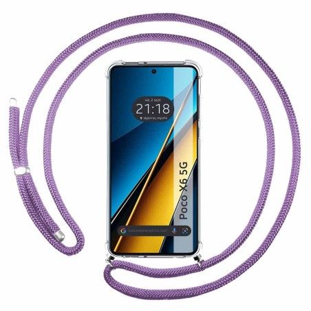 Personaliza tu Funda Colgante Transparente para Xiaomi Poco X6 5G con Cordon Morado Dibujo Personalizada