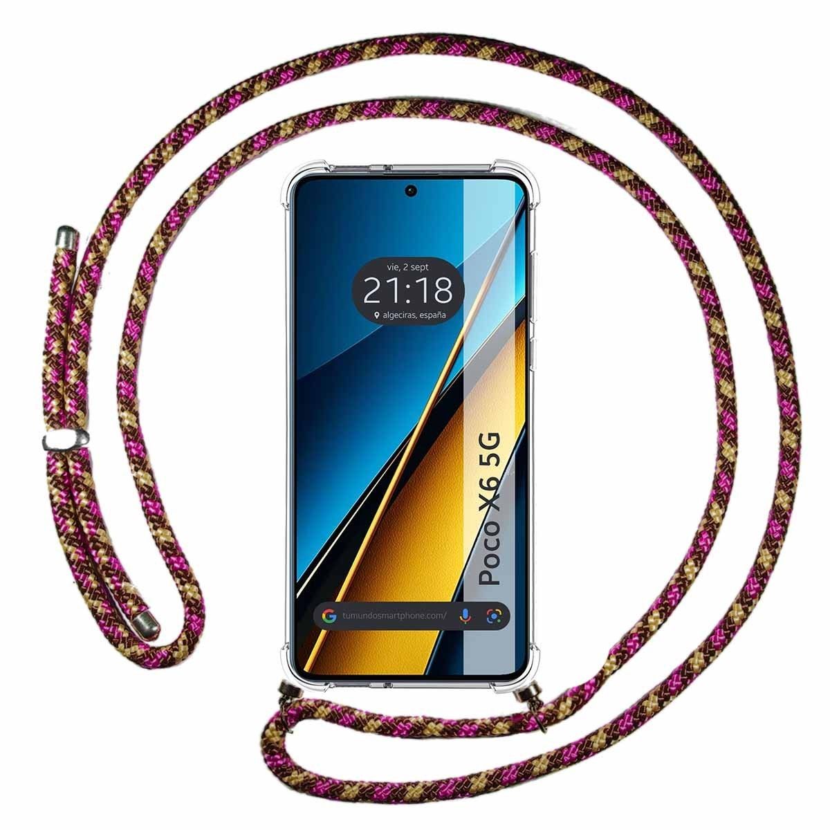 Personaliza tu Funda Colgante Transparente para Xiaomi Poco X6 5G con Cordon Rosa / Dorado Dibujo Personalizada