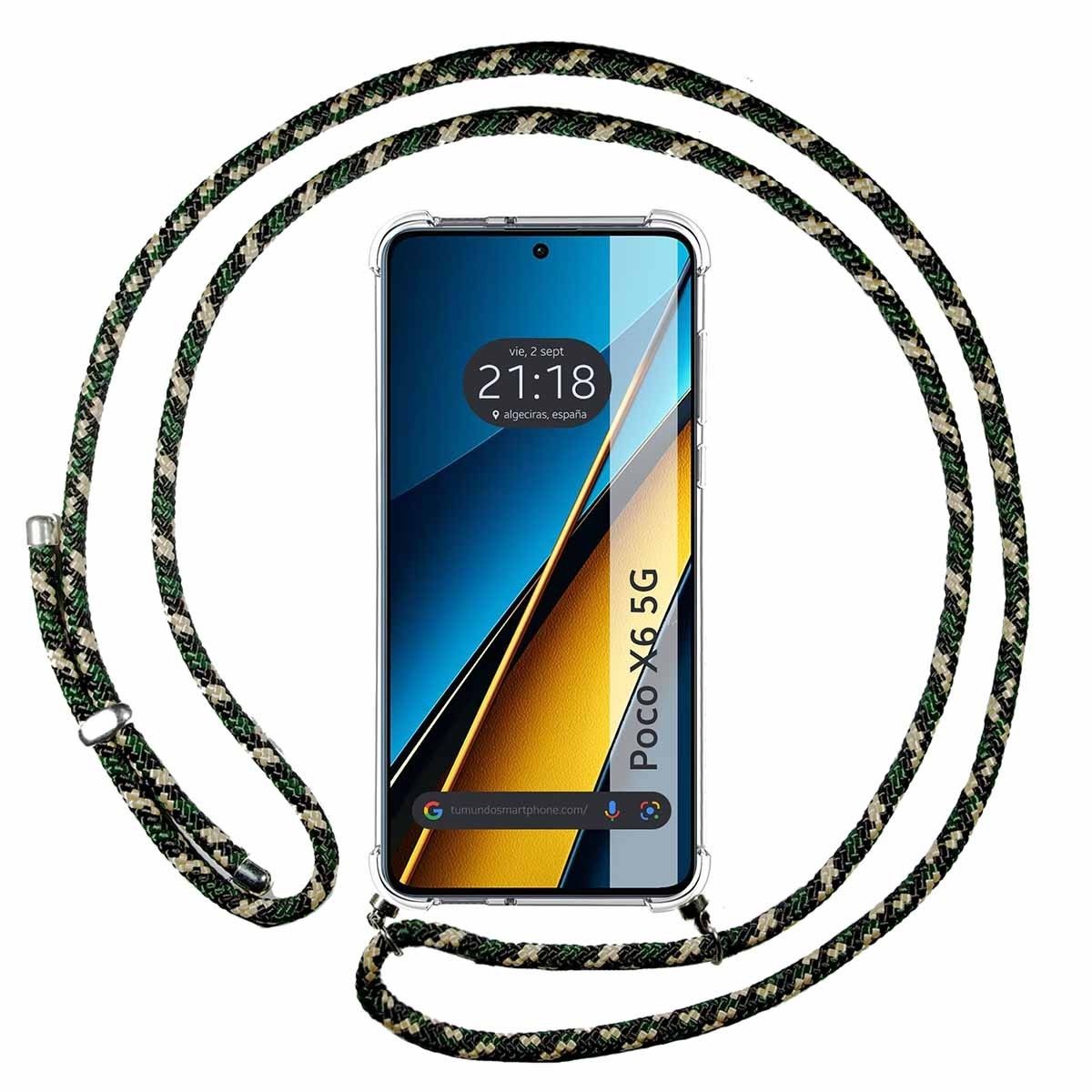 Funda Colgante Transparente para Xiaomi Poco X6 5G con Cordon Verde / Dorado