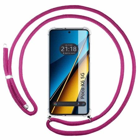Funda Colgante Transparente para Xiaomi Poco X6 5G con Cordon Rosa Fucsia