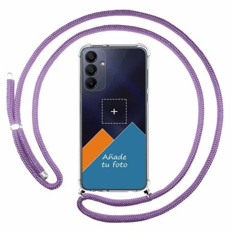 Personaliza tu Funda Colgante Transparente para Samsung Galaxy A15 4G / 5G con Cordon Morado Dibujo Personalizada