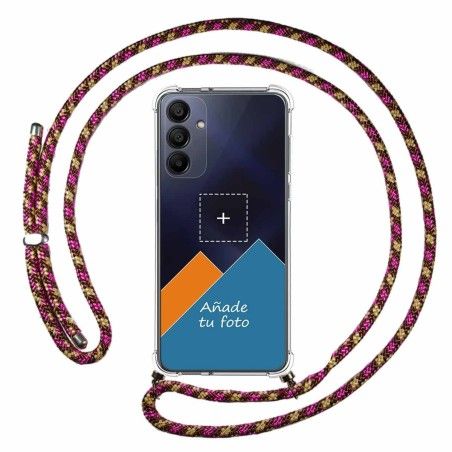 Personaliza tu Funda Colgante Transparente para Samsung Galaxy A15 4G / 5G con Cordon Rosa / Dorado Dibujo Personalizada