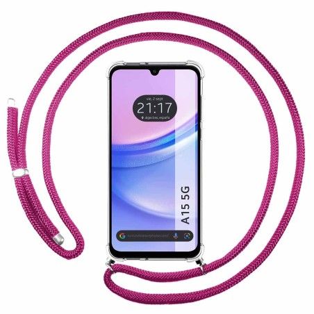 Funda Colgante Transparente para Samsung Galaxy A15 4G / 5G con Cordon Rosa Fucsia