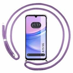 Funda Colgante Transparente para Samsung Galaxy A15 4G / 5G con Cordon Morado