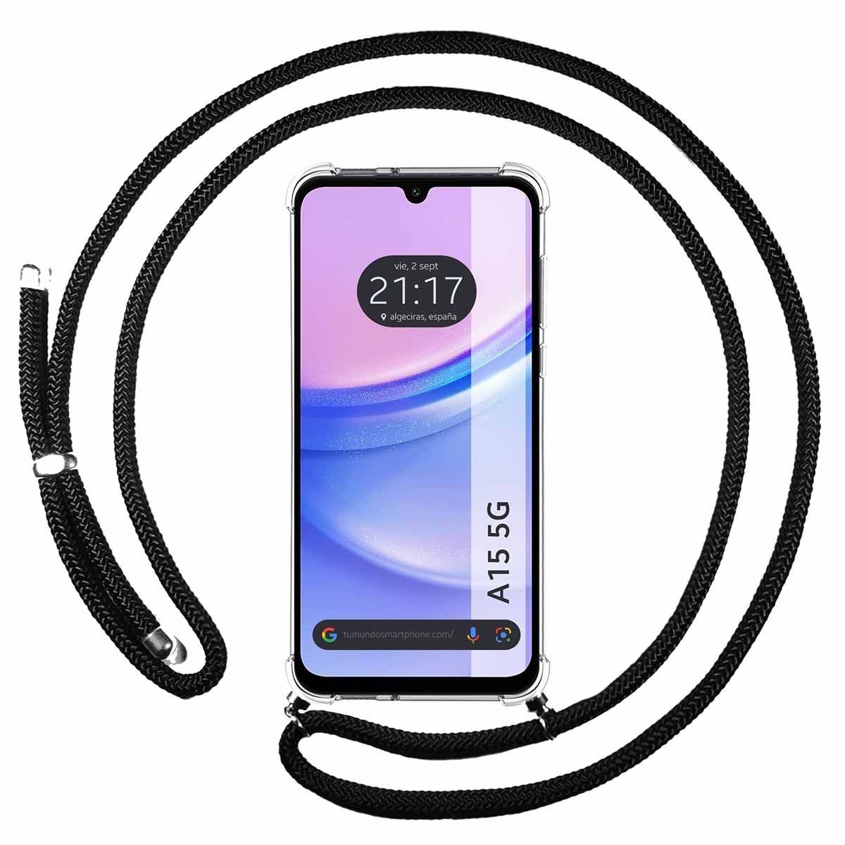 Funda Colgante Transparente para Samsung Galaxy A15 4G / 5G con Cordon Negro