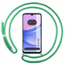 Funda Colgante Transparente para Samsung Galaxy A15 4G / 5G con Cordon Verde Agua