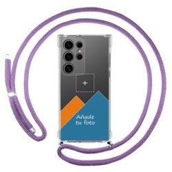 Personaliza tu Funda Colgante Transparente para Samsung Galaxy S24 Ultra 5G con Cordon Morado Dibujo Personalizada