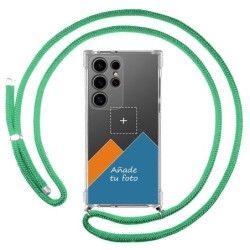 Personaliza tu Funda Colgante Transparente para Samsung Galaxy S24 Ultra 5G con Cordon Verde Agua Dibujo Personalizada