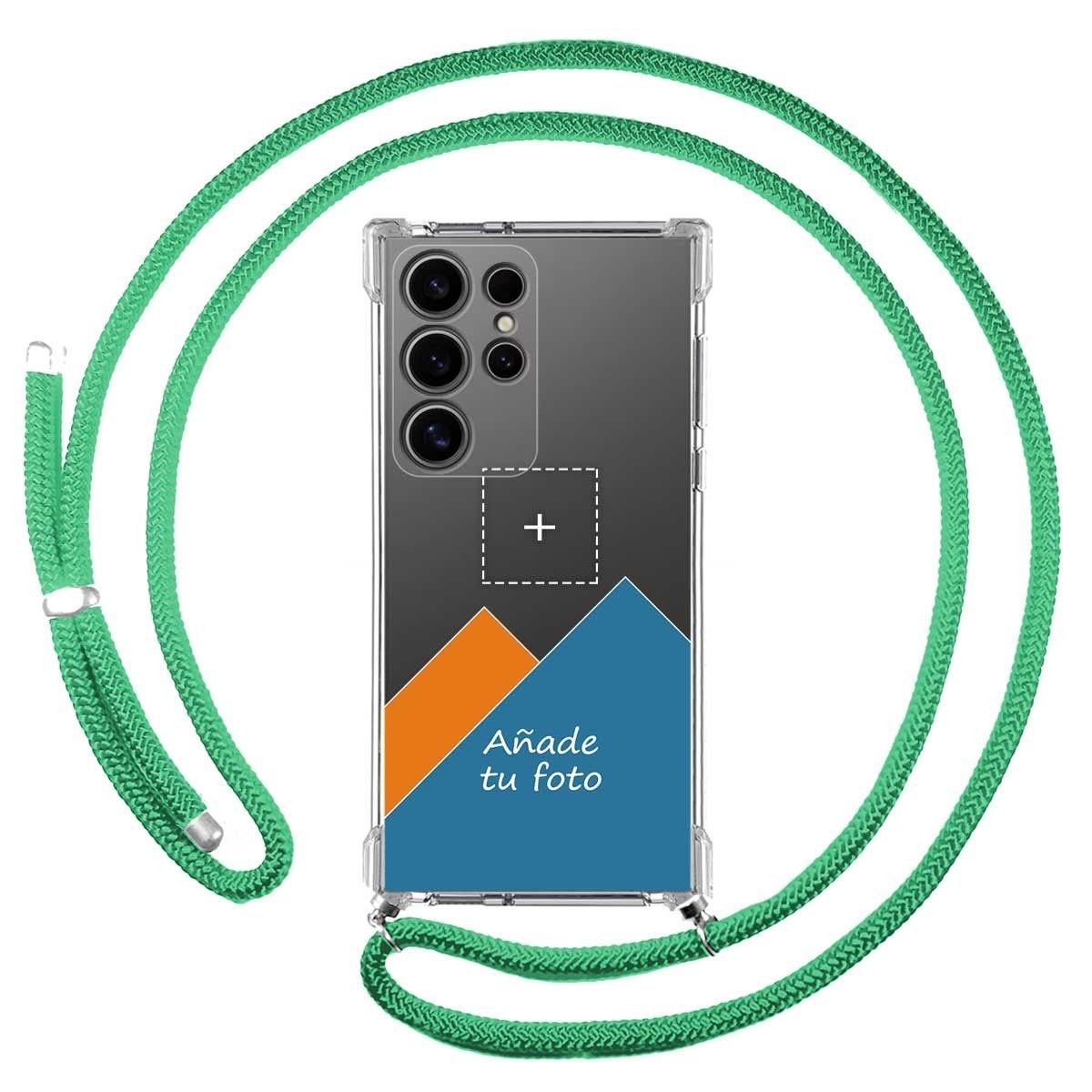 Personaliza tu Funda Colgante Transparente para Samsung Galaxy S24 Ultra 5G con Cordon Verde Agua Dibujo Personalizada