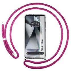 Funda Colgante Transparente para Samsung Galaxy S24 Ultra 5G con Cordon Rosa Fucsia