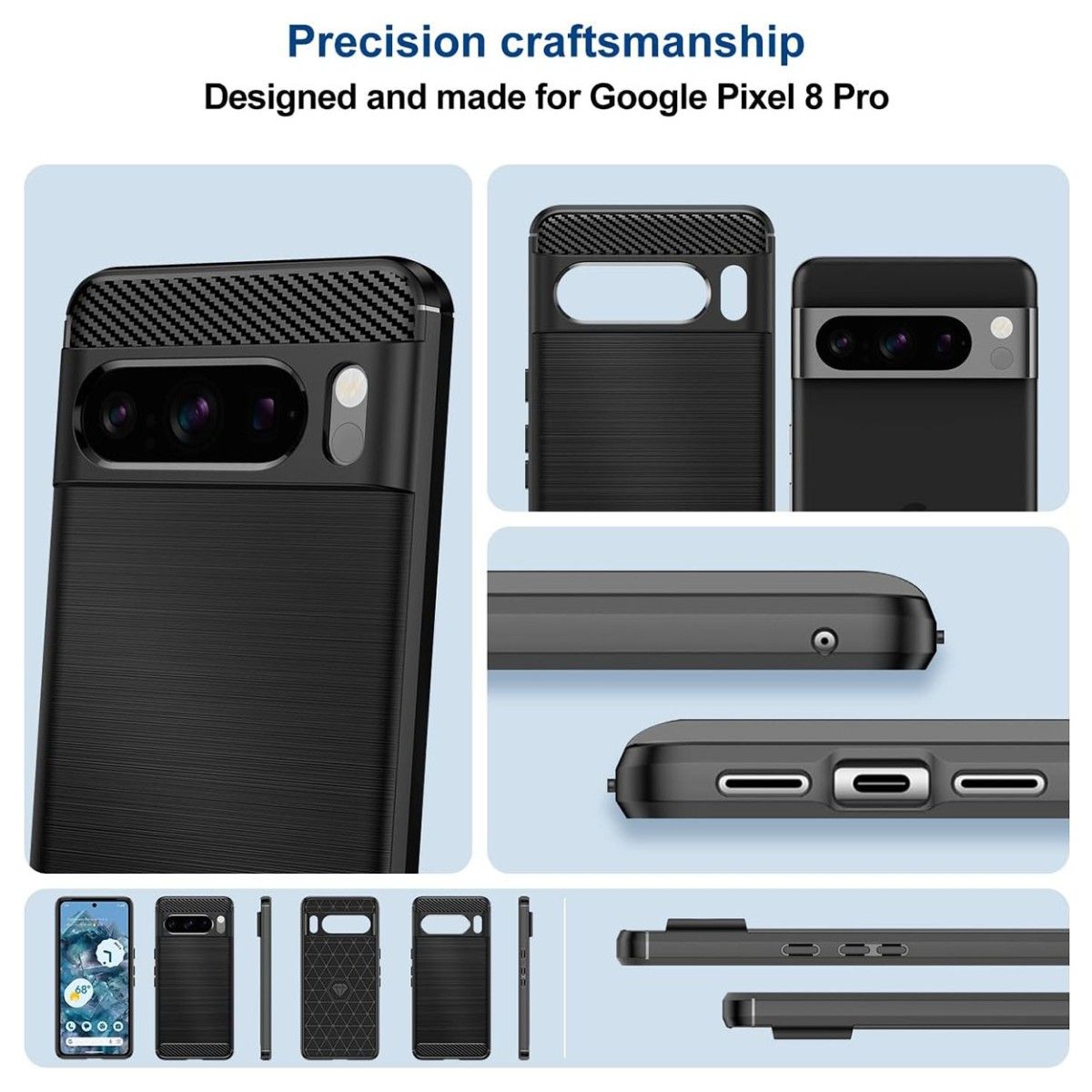 Funda Gel Tpu Tipo Carbon Negra para Google Pixel 8 Pro 5G