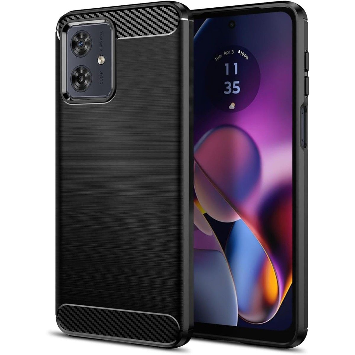 Funda Gel Tpu Tipo Carbon Negra para Motorola Moto G54 5G