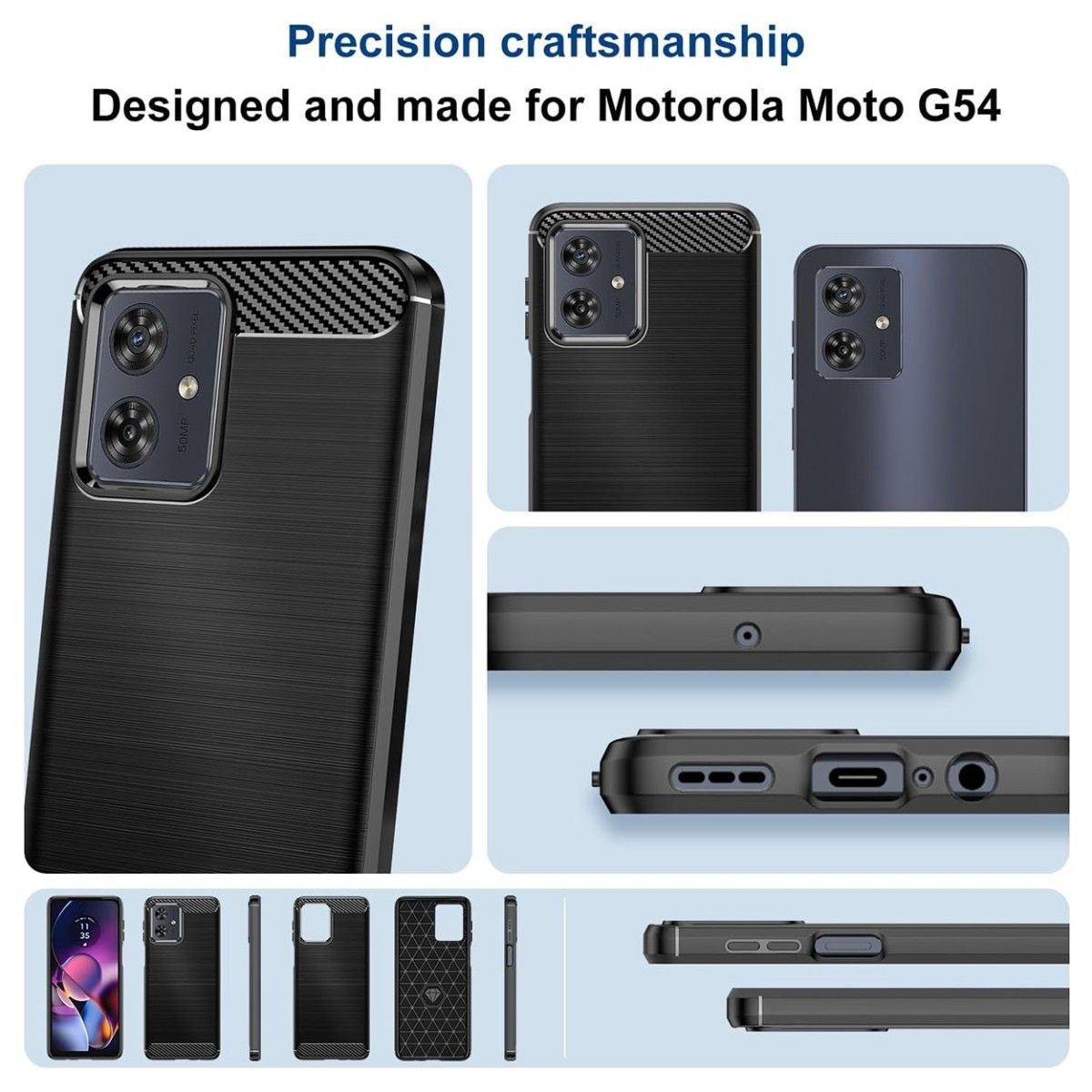 Funda Gel Tpu Tipo Carbon Negra para Motorola Moto G54 5G