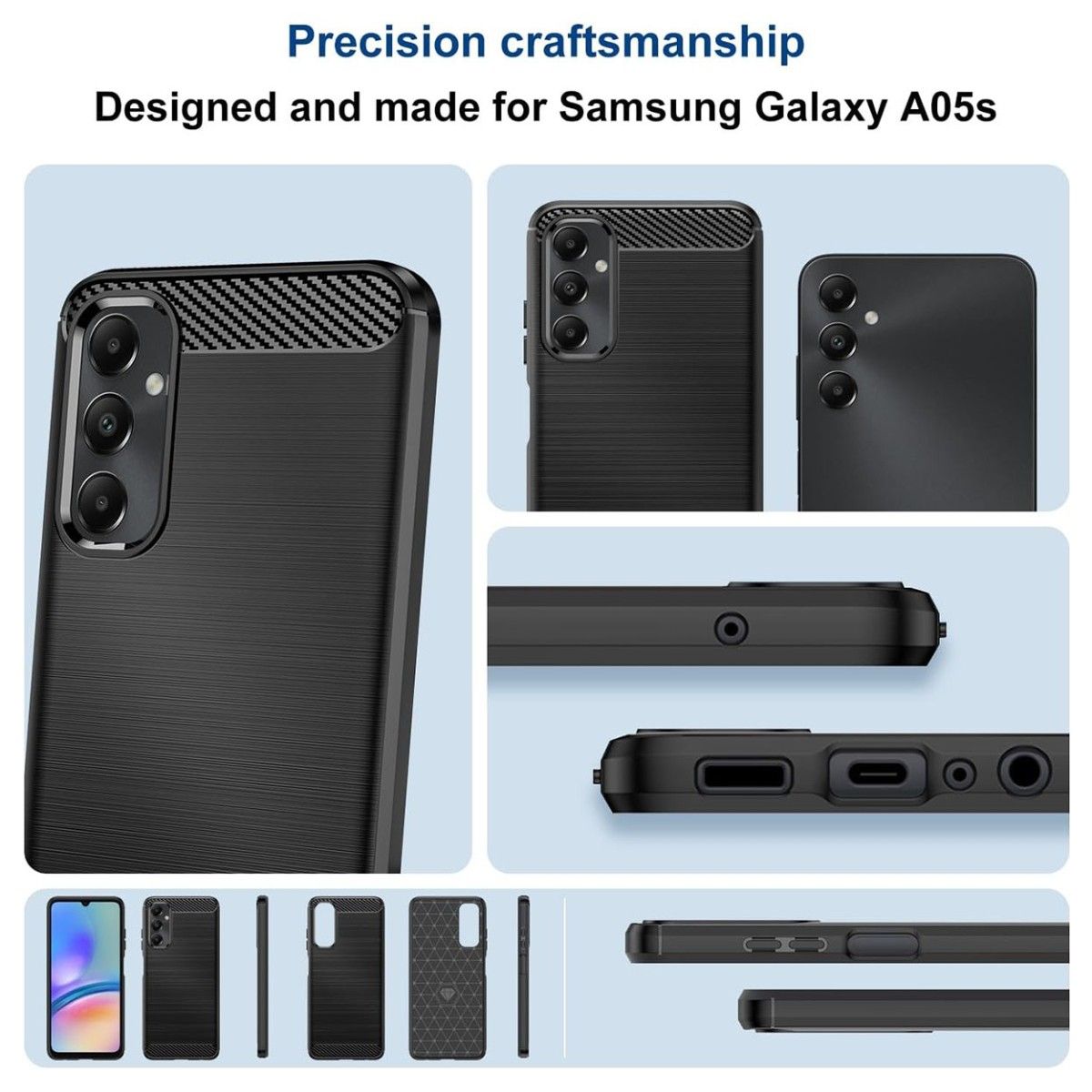 Funda Gel Tpu Tipo Carbon Negra para Samsung Galaxy A05s