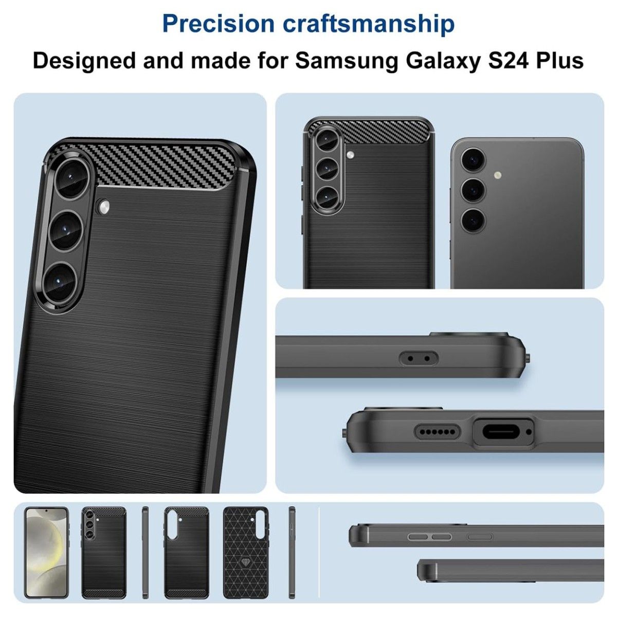 Funda Gel Tpu Tipo Carbon Negra para Samsung Galaxy S24+ Plus 5G