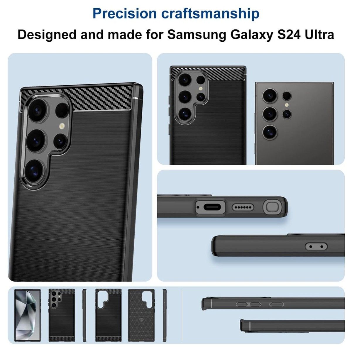 Funda Gel Tpu Tipo Carbon Negra para Samsung Galaxy S24 Ultra 5G