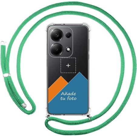 Personaliza tu Funda Colgante Transparente para Xiaomi Redmi Note 13 Pro 4G con Cordon Verde Agua Dibujo Personalizada