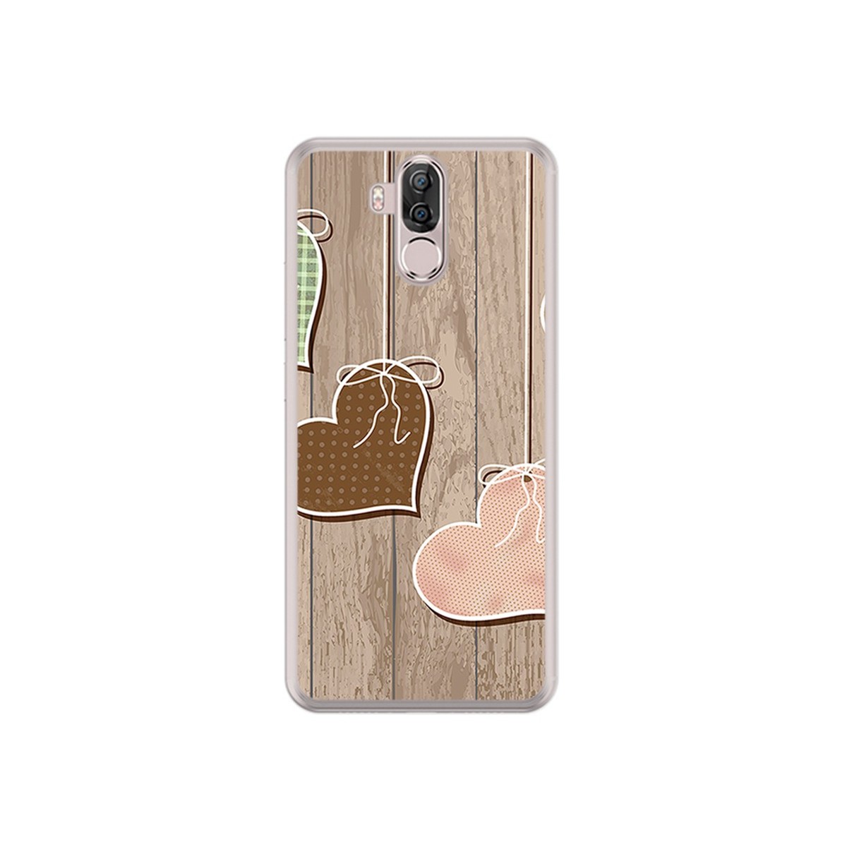 Funda Gel Tpu para Ulefone Power 3 / 3S Diseño Corazones Madera Dibujos