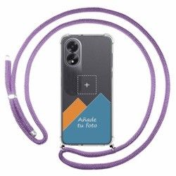 Personaliza tu Funda Colgante Transparente para Oppo A18 con Cordon Morado Dibujo Personalizada