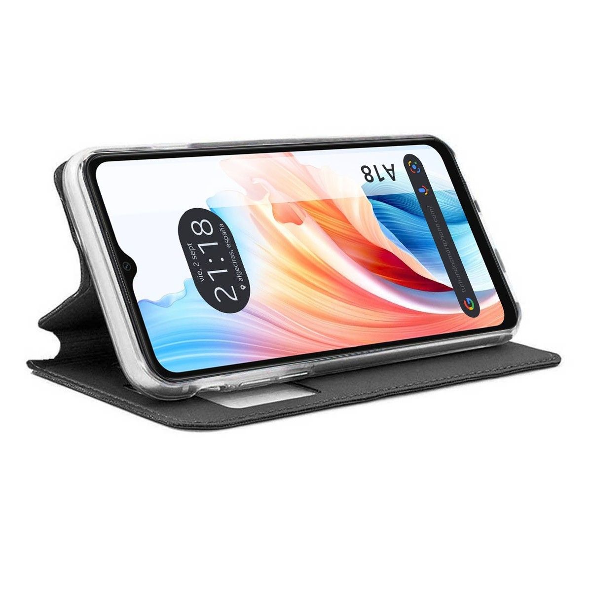 Funda Libro Soporte con Ventana para Oppo A18 Color Negra