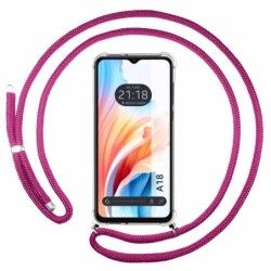 Funda Colgante Transparente para Oppo A18 con Cordon Rosa Fucsia