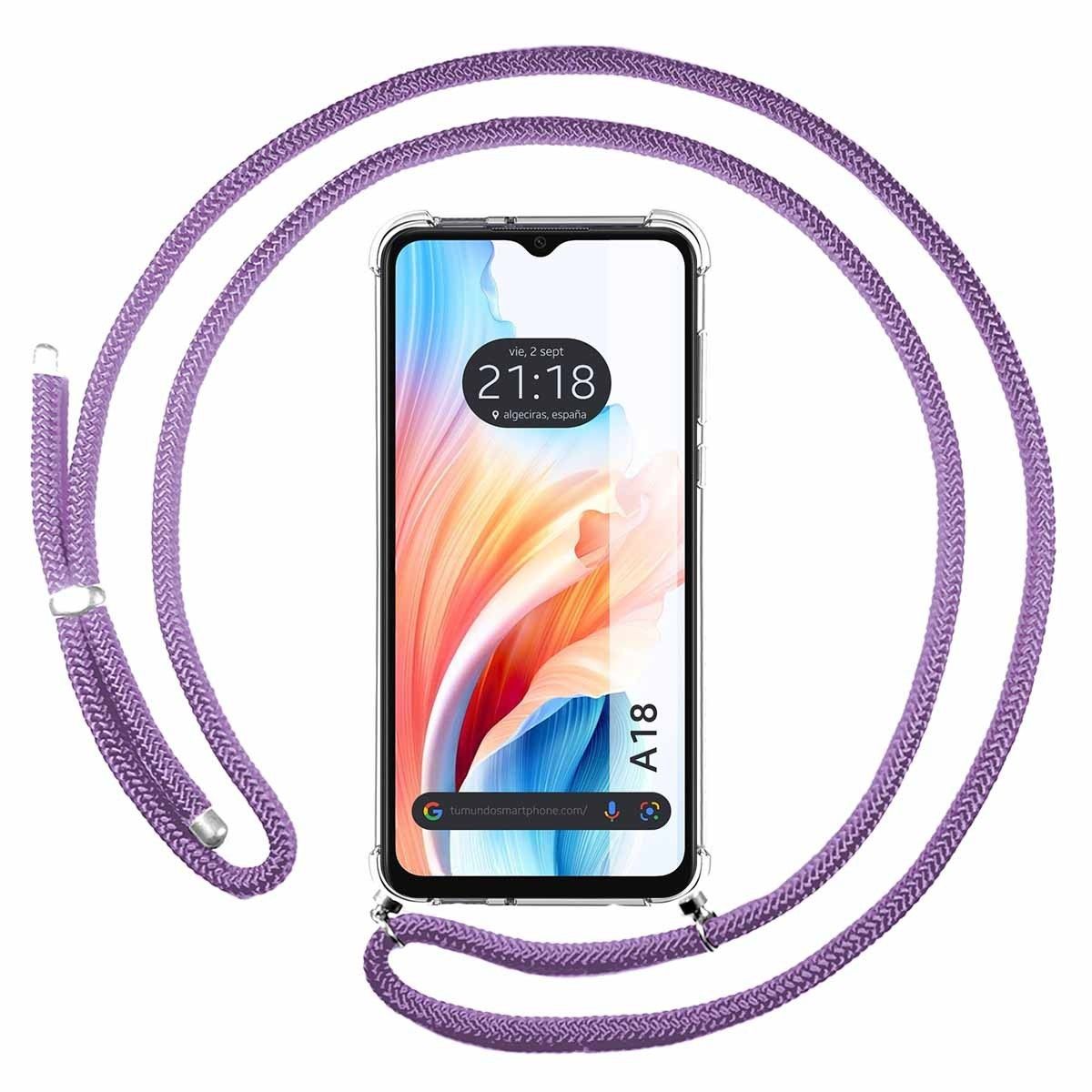 Funda Colgante Transparente para Oppo A18 con Cordon Morado