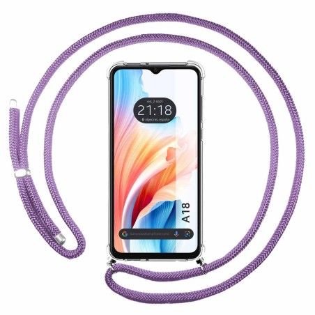 Funda Colgante Transparente para Oppo A18 con Cordon Morado