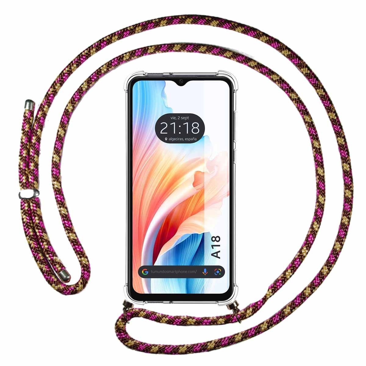 Funda Colgante Transparente para Oppo A18 con Cordon Rosa/Dorado