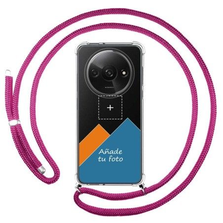 Personaliza tu Funda Colgante Transparente para Xiaomi Redmi A3 con Cordon Rosa Fucsia Dibujo Personalizada