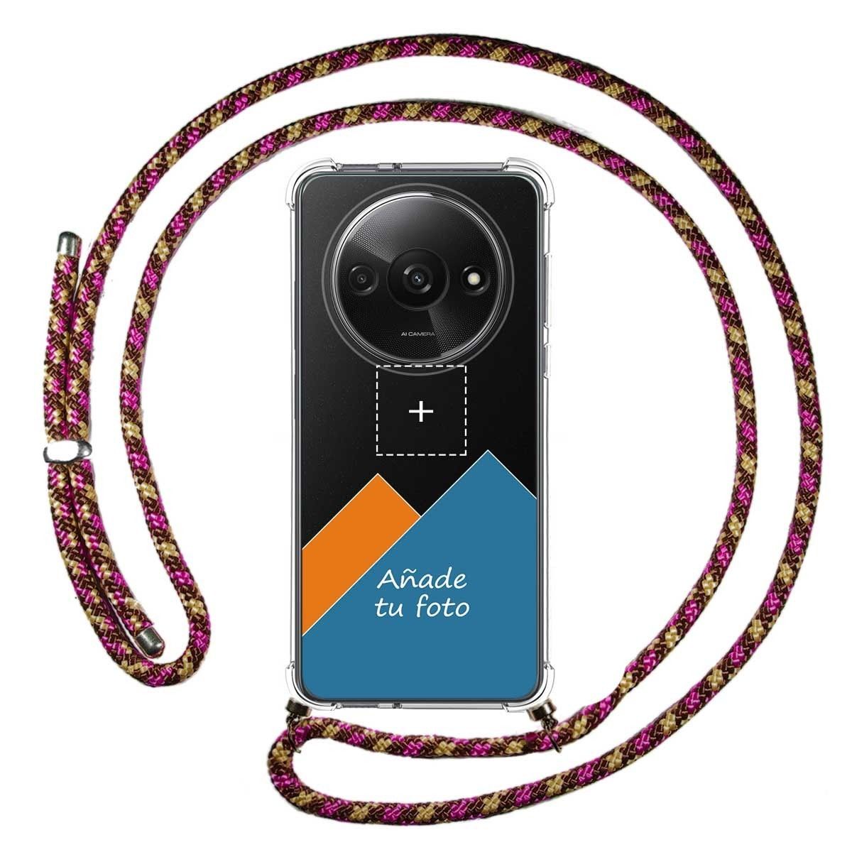 Personaliza tu Funda Colgante Transparente para Xiaomi Redmi A3 con Cordon Rosa / Dorado Dibujo Personalizada