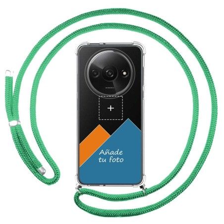 Personaliza tu Funda Colgante Transparente para Xiaomi Redmi A3 con Cordon Verde Agua Dibujo Personalizada