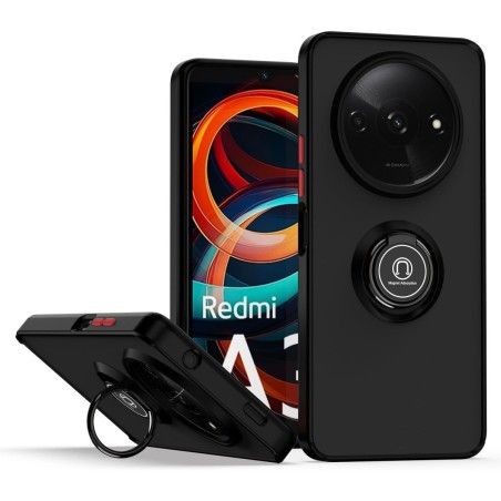 Funda Mate con Borde Negro y Anillo Giratorio 360 para Xiaomi Redmi A3