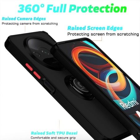 Funda Mate con Borde Negro y Anillo Giratorio 360 para Xiaomi Redmi A3