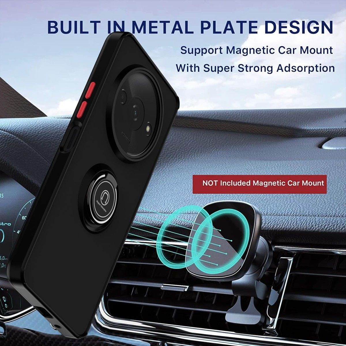 Funda Mate con Borde Negro y Anillo Giratorio 360 para Xiaomi Redmi A3