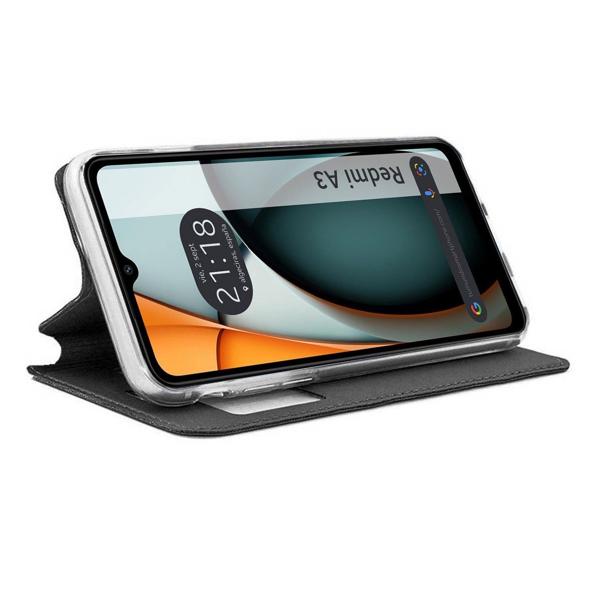 Funda Libro Soporte con Ventana para Xiaomi Redmi A3 color Negra