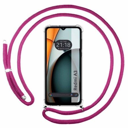 Funda Colgante Transparente para Xiaomi Redmi A3 con Cordon Rosa Fucsia