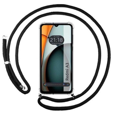Funda Colgante Transparente para Xiaomi Redmi A3 con Cordon Negro