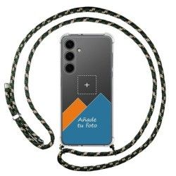 Personaliza tu Funda Colgante Transparente para Samsung Galaxy S24 5G con Cordon Verde / Dorado Dibujo Personalizada