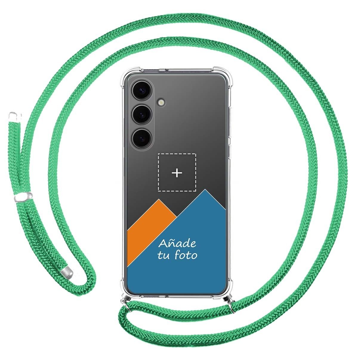 Personaliza tu Funda Colgante Transparente para Samsung Galaxy S24 5G con Cordon Verde Agua Dibujo Personalizada