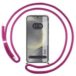 Funda Colgante Transparente para Samsung Galaxy S24 5G con Cordon Rosa Fucsia