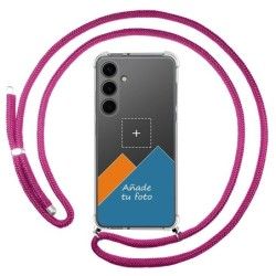 Personaliza tu Funda Colgante Transparente para Samsung Galaxy S24+ Plus 5G con Cordon Rosa Fucsia Dibujo Personalizada