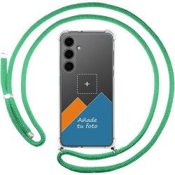 Personaliza tu Funda Colgante Transparente para Samsung Galaxy S24+ Plus 5G con Cordon Verde Agua Dibujo Personalizada