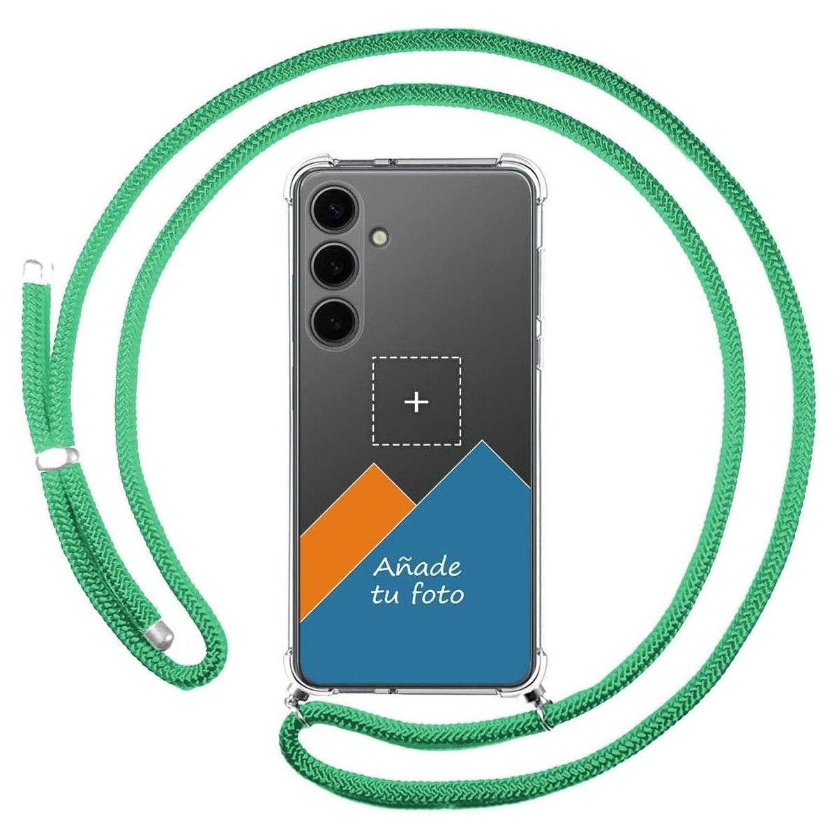 Personaliza tu Funda Colgante Transparente para Samsung Galaxy S24+ Plus 5G con Cordon Verde Agua Dibujo Personalizada